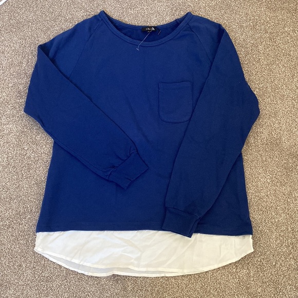 CLU USA Women’s Blue Layered Sweater Top Size L NWOT - Picture 3 of 11